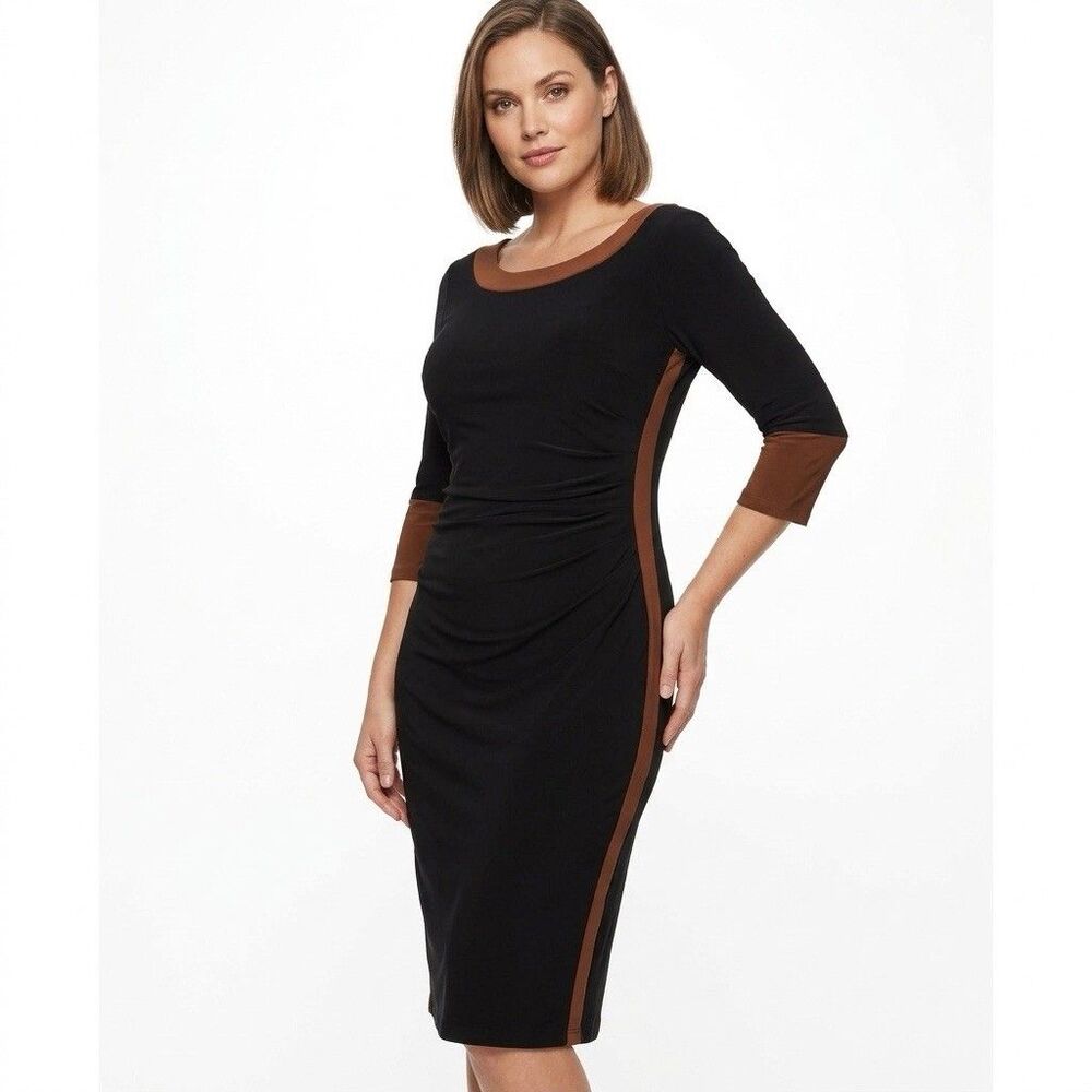 Chaps by Ralph Lauren Colorblock Black Brown Jersey Knit Sheath Dress XS